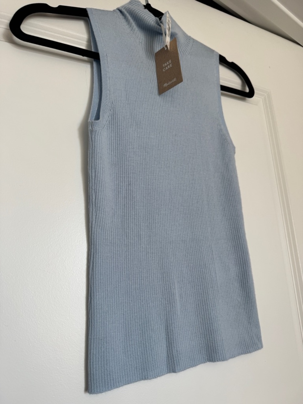 NWT! MADEWELL Women's Merino Wool-Silk Sweater Tank Mockneck Blue Mist Size XS - Picture 4 of 13